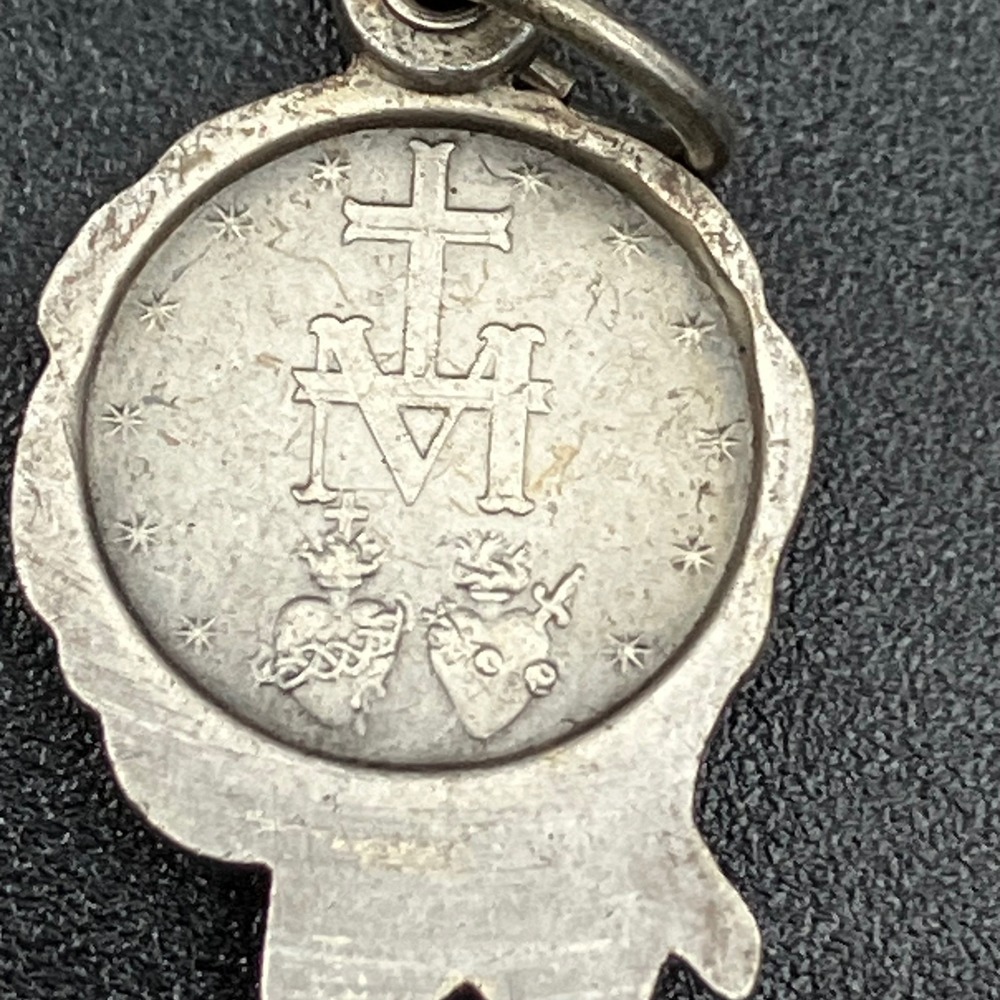 Vintage Miraculous Medal Slider Pendant Rose Virgin Mary Silver Tone Religious - Picture 5 of 9